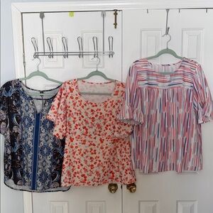 SHEIN  size 1X lot of 3 Blue Paisley, Floral, and Pink Striped Blouses